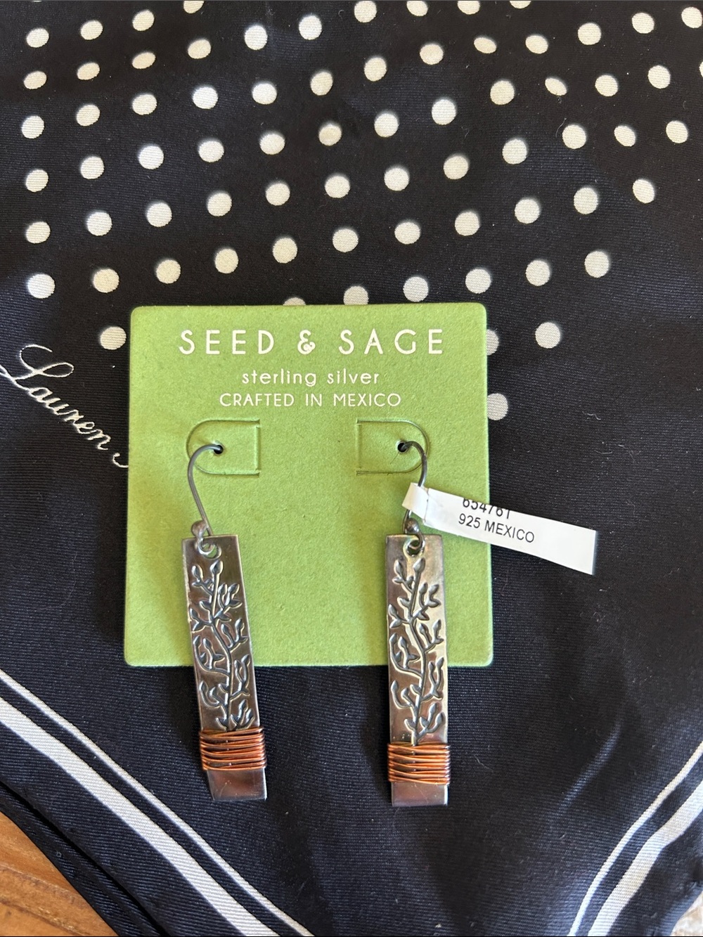 925 Sterling Silver and Copper Botanical Drop Earrings - made in Mexico,